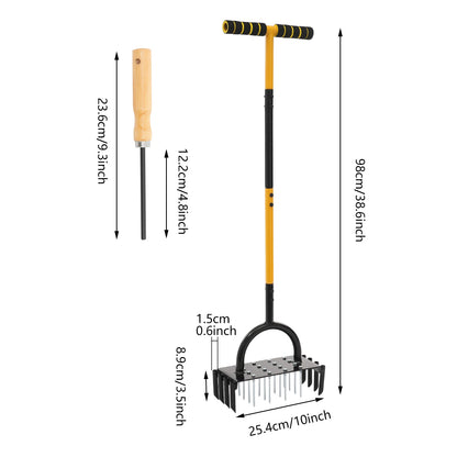 2-in-1-Rasenbelüftungswerkzeug, manuelles Rasenbelüfterwerkzeug mit 16 Spikes und 8 Entkern für Gartengras, loser Boden, verhindert Verdichtung