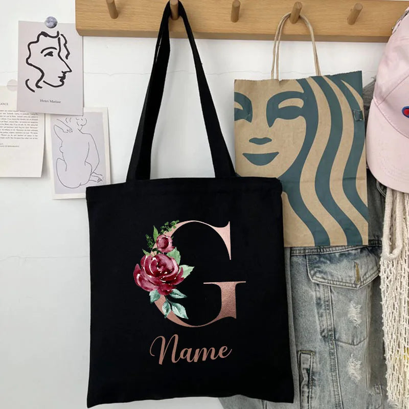 Custom Name Handbag Travel Storage Shoulder Bag Simple Tote Bags Birthday Customize Wedding Bridesmaid Gift Canvas Tote Bag