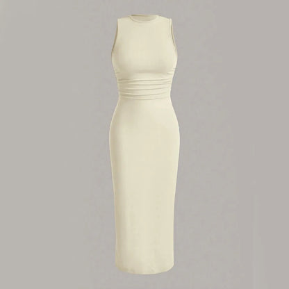 Mia Muse Damenkleider für alle Jahreszeiten, minimalistisch, schlicht, ärmellos, Rundhalsausschnitt, Wickel-MIDI-Partykleider