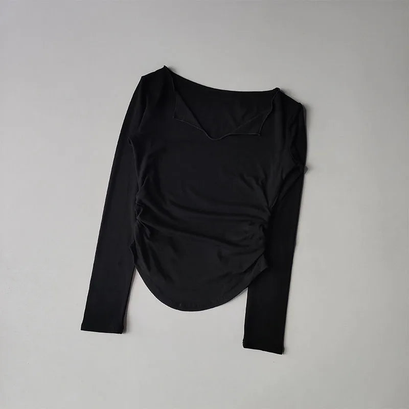 Sports Top Women's Autumn Slim Fit Small V-neck Quick Drying Yoga Clothes Running Fitness Pilates Long Sleeves Outwear T Shirts.