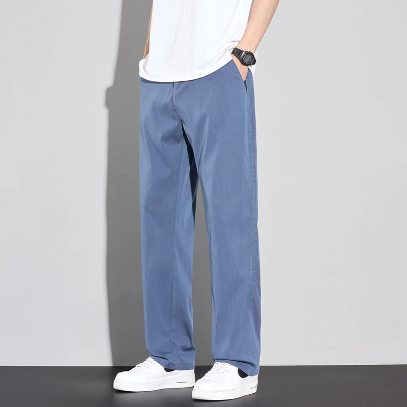 2025 Summer Thin Men's Soft Lyocell Casual Pants Breathable Fashion Solid Color Simple Male Trousers Brand Clothing