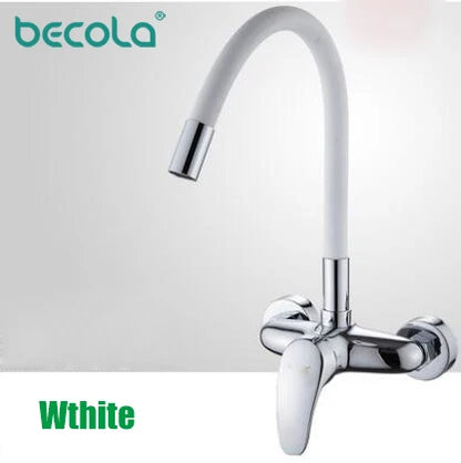 LANGYO Hot and cold wall faucet Kitchen sink mixer Double hole faucet Universal rotation Copper faucet Basin Wash hand basin tap