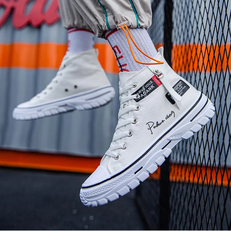 Men's Canvas Shoes High Top Sneakers Breathable Platform Casual Shoes Lace-up Flats Men Non-slip Vulcanize Shoes Tenis Masculino.