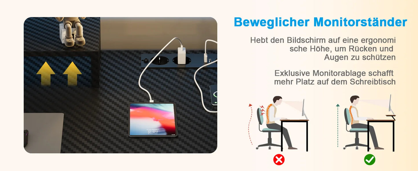 Devoko Gaming Tisch mit LED & Steckdosen,120x60 cm DIY-Stecktafel Schreibtisch mit Ablageregalen