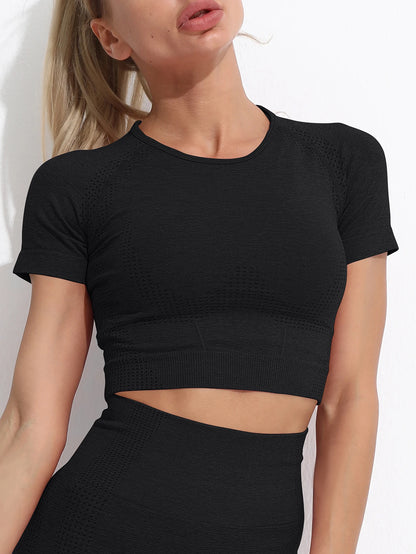 Women Seamless Yoga T-Shirt Fitness Crop Top Workout Gym Shirts Short Sleeve Quick-drying Yoga T-shirts Sportswear Female