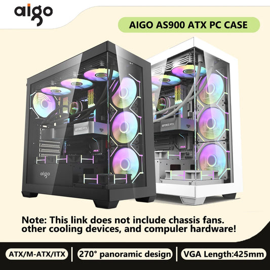 Aigo AS900 PC Case 270° Panoramic Design ATX M-ATX ITX Sea View Room Side Transparent Desktop Chassis Diy Gaming Computer Case.