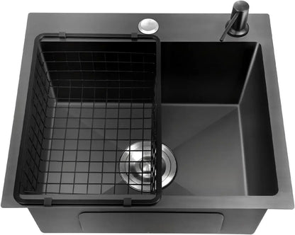 Küchenspüle, Schwarz, 45 x 40 cm, Küchenspüle, 1 Waschbecken, Edelstahl, quadratisch, moderne integrierte Spüle (ohne Wasserhahn)