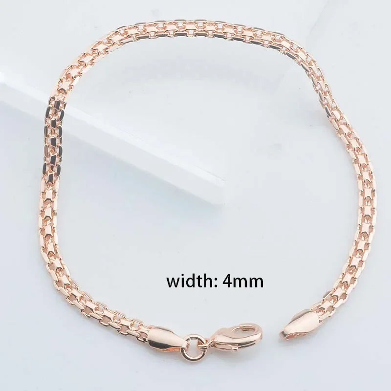 3mm 5mm Wide Men Women 585 Rose Gold Color Weaving Curb Bracelets Chains Jewelry.