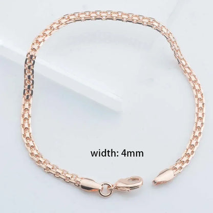 3mm 5mm Wide Men Women 585 Rose Gold Color Weaving Curb Bracelets Chains Jewelry.