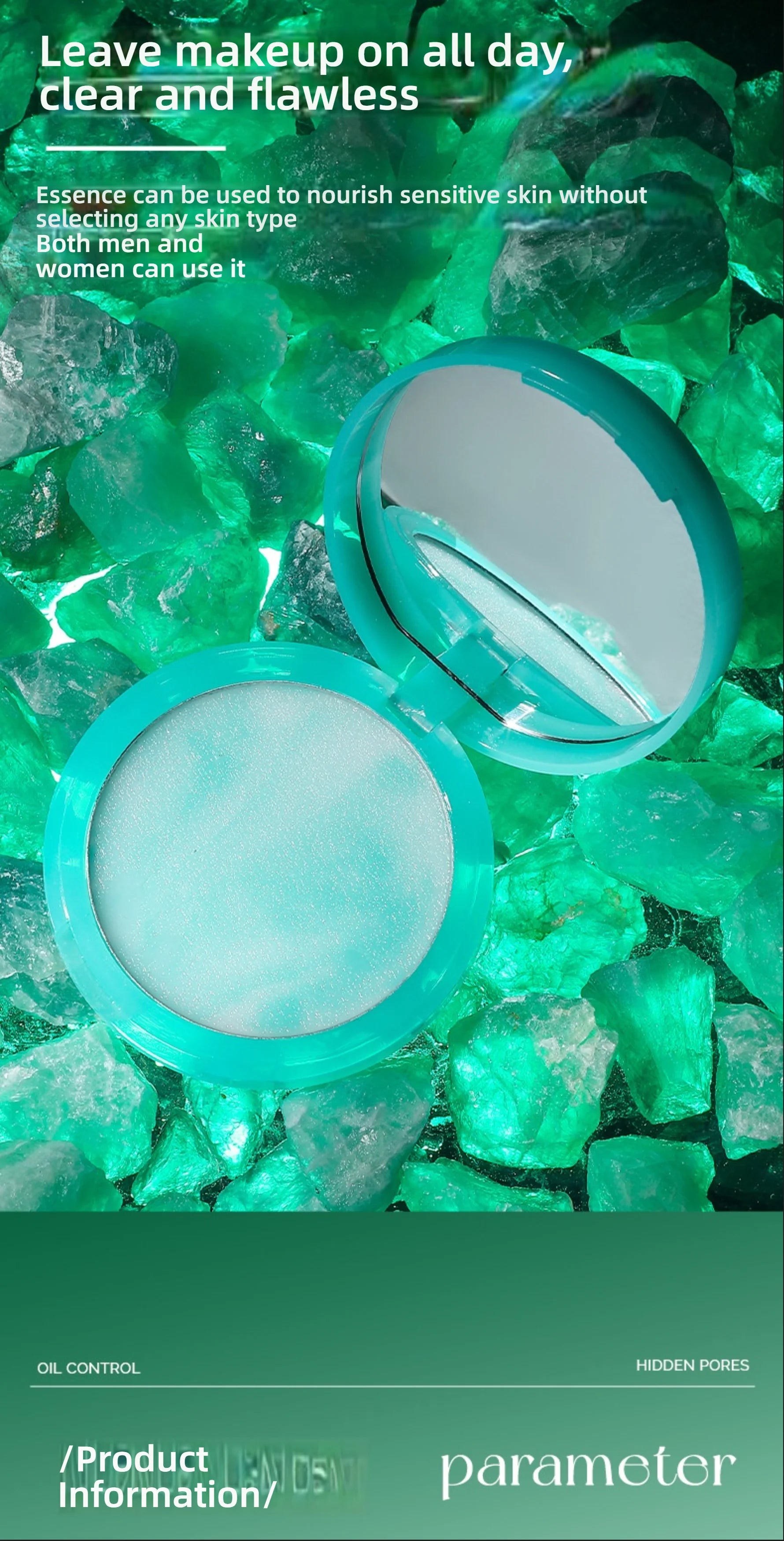 CandyBella Emerald Green Pressed Powder - Oil Control Finisher & Bronzer, Lightweight Invisible, Buildable Natural Contour, New!.