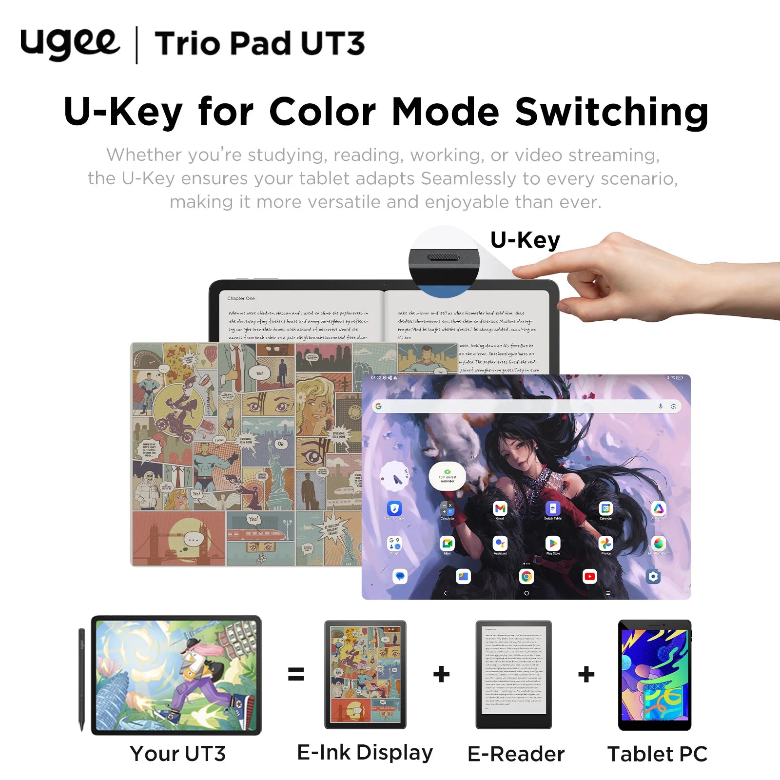 UGEE UT3 Fun Drawing Pad 14.25 inch 2400*1600 Resolution Android 14 System 60HZ Large Graphics Tablet Monitor 8GB+256GB.