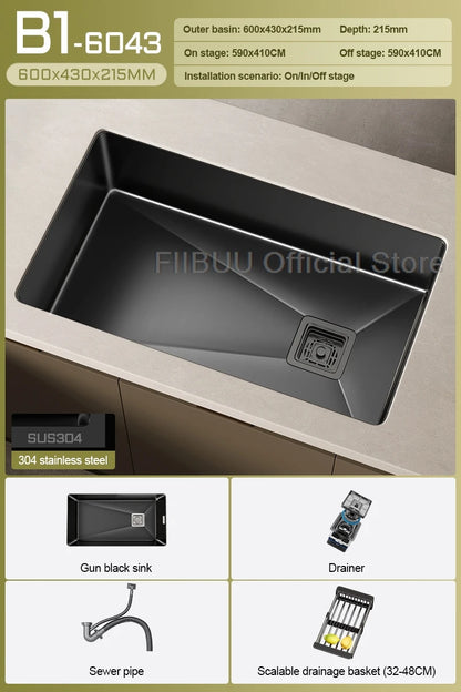 304 Stainless Steel Kitchen Sink Single Bowl Thickened Material Undermount Basin Vegatable Workstation With Drain Accessories