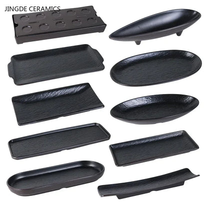 Hotpot Restaurant Melamine Tableware Black Frosted Dinner Plate Japanese Sushi Plates Not Easily Broken Snack Fruit Dishes.