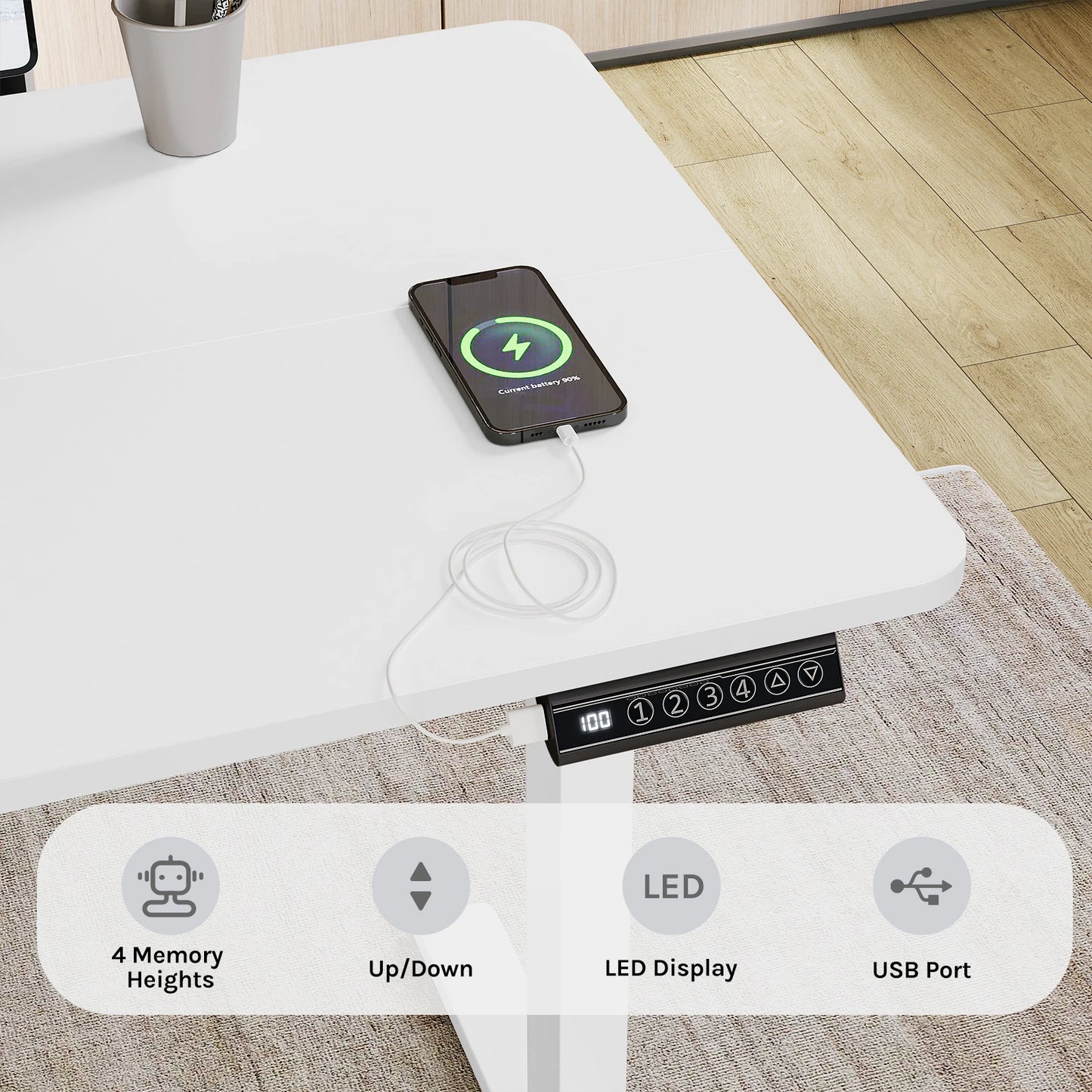 WOLTU Elektrischer stehender Computertisch, höhenverstellbarer, ergonomischer Arbeitstisch mit USB-Ladeanschluss und Speichersteuerung