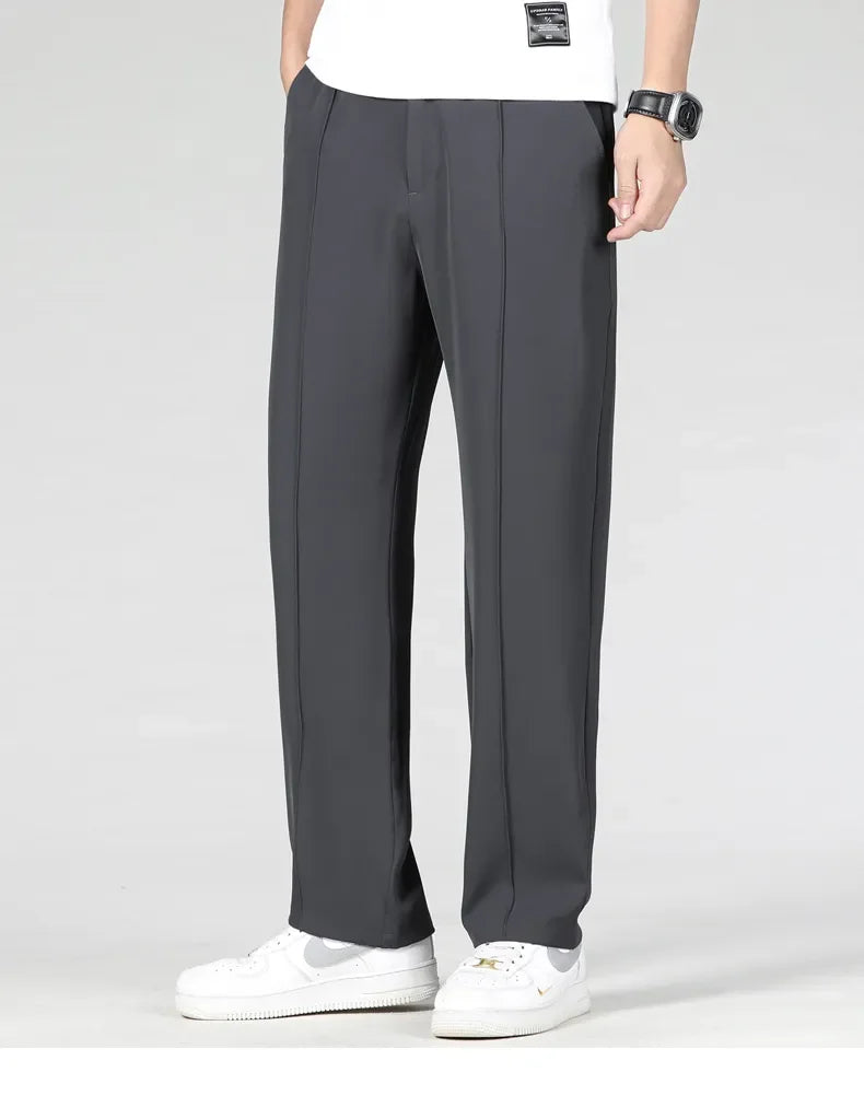 New Autumn Men's Business Straight Suit Trousers Elastic Waist Drape Loose Casual Stitching Khaki Black Pants Brand Clothing.