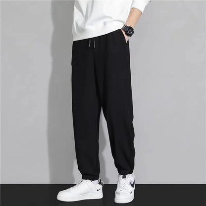 New men's high-quality solid-color sport pants - sport outfit - elastic waist - 2026 casual loose pants - black/grey - cotton jo.