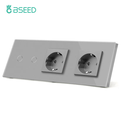 Bseed EU-Standard 1/2/3 Gang Licht-Touch-Schalter Home Wandschalter Graues Glas Sensorschalter Typ-C USB-Stromladebuchsen