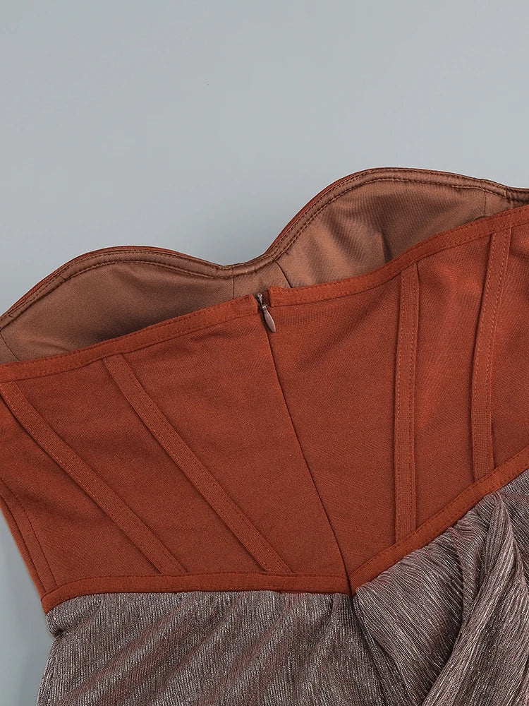 Sexy eine Schulter drapiert Glitzer langes Kleid Frauen braun Korsett funkelnd rücken frei figur betonte Maxi kleider Abend party Kleider.