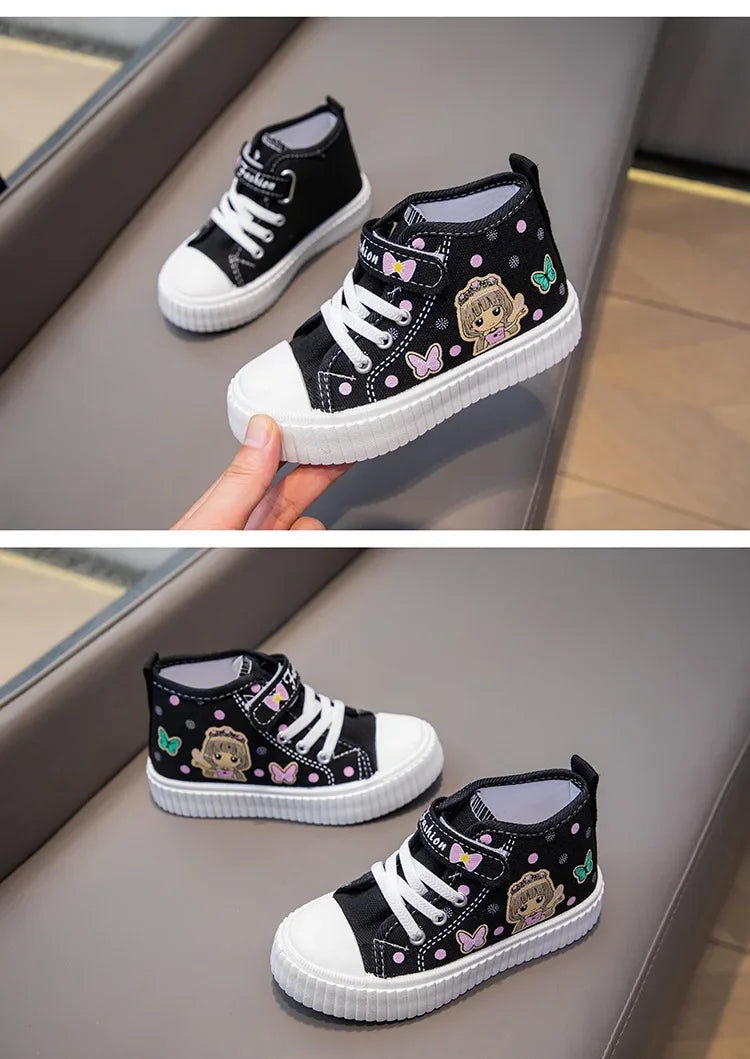 Children High top Canvas Sports Shoes Girls Lightweight Running Board Shoes New Kids Soft Bottom Non Slip Breathable Sneakers.