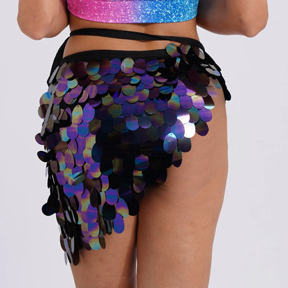 Womens Sequins Dance Skirt Lace-Up Mermaid Hip Scarf Wrap Long Belly Dance Hip Skirt Festival Dance Stage Performance Costumes