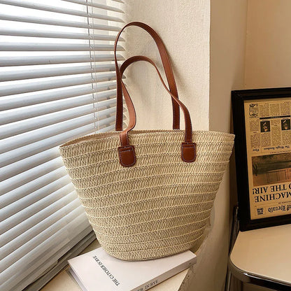 Women's Large Capacity Shoulder Bag Summer Straw Woven Basket Handbag Fashion Female Luxury Designer Beach Bag Bali Shopper Tote