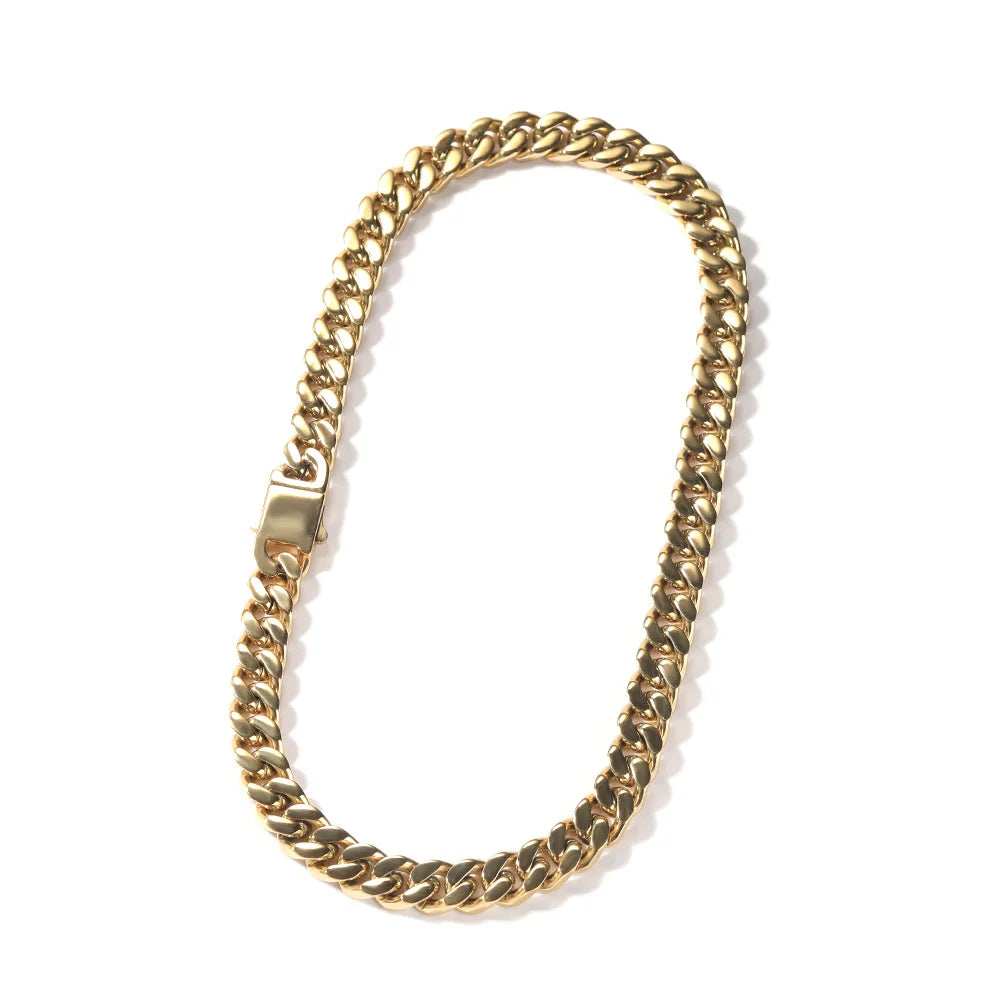 316 Stainless Steel Plated 18k Gold Fashion 8.10.12mm Encrypted Cuban Chain Miami Rap Hip Hop Men's Bracelet Accessory.