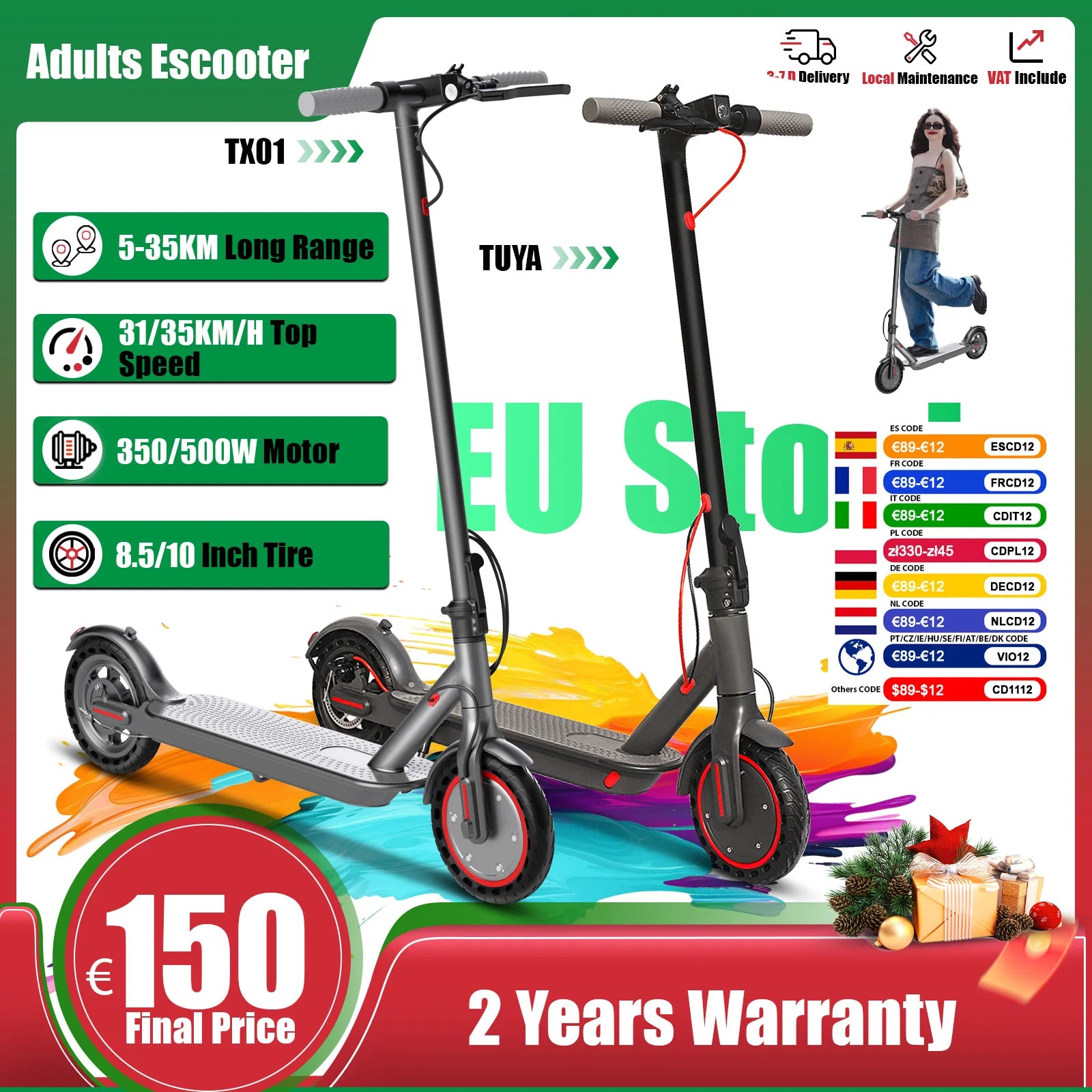 LADPED 350W Scooter Electric 36V Large Capacity Battery Folding Electric Kick Scooter with 8.5 Inch Explosion-proof Tire 31KM/H.