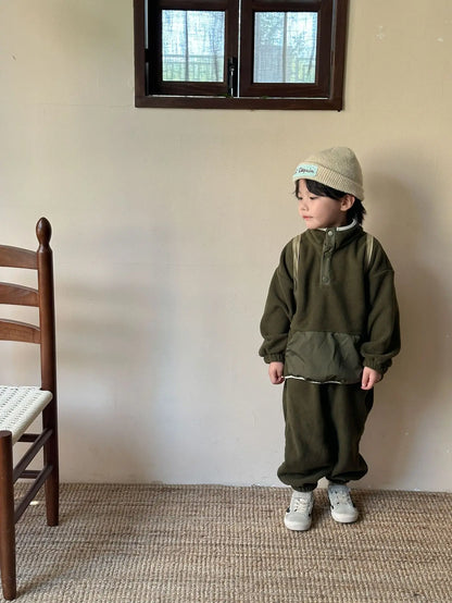 2025 Winter New Children Polar Fleece Sweatshirt Set Boys Girls Plus Velvet Thick Warm 2pcs Suit Kids Casual Sports Outfits