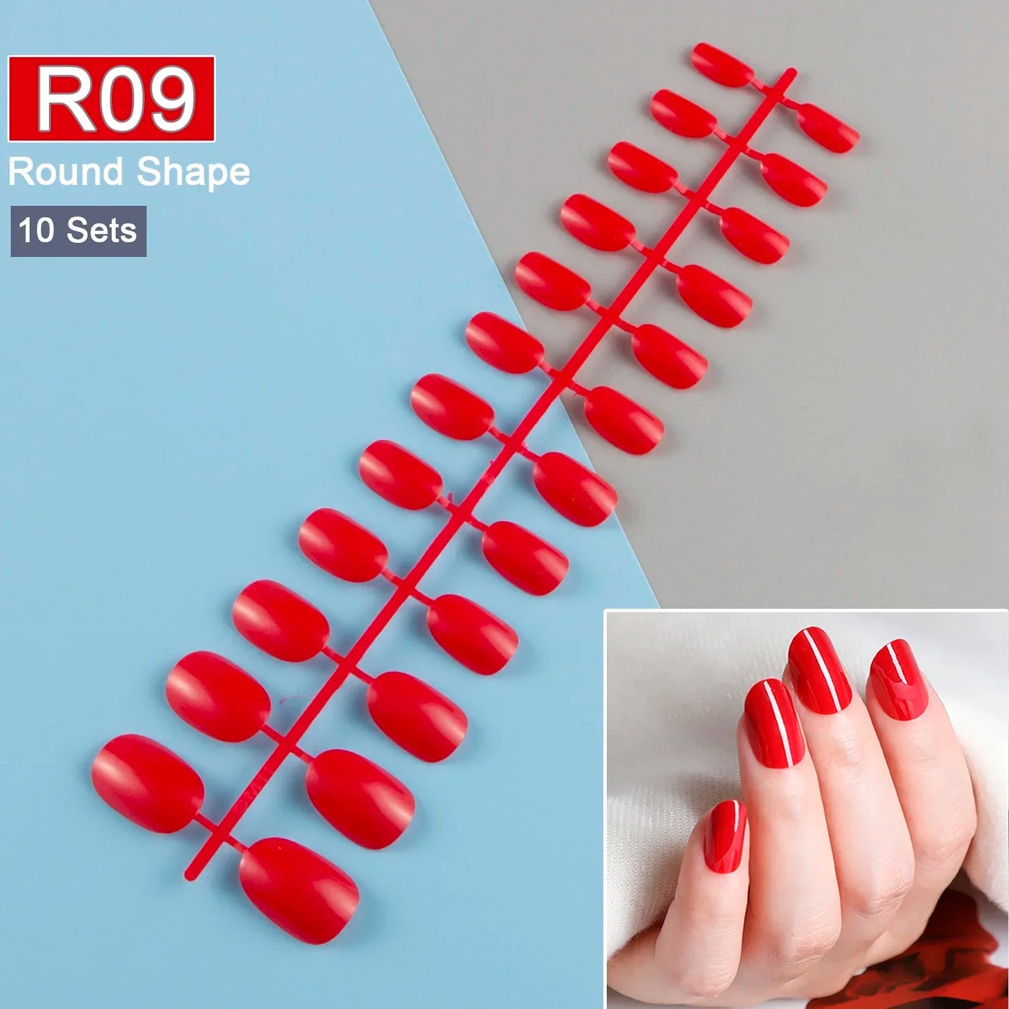 10 Sets/Pack Mixed Solid Colors Coffin Round Square Almond Shape False Nails Full Cover Nail Tips Short Fake Nails Tip Manicure