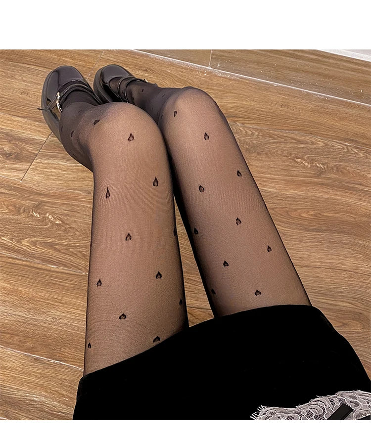 Heart Print Women Tights Ultra-thin Nylon Thigh High Stockings Pantyhose Women Lingerie Female Hosiery High Waist Body Stockings.