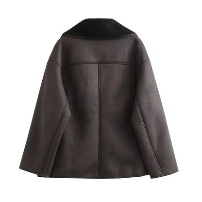 MUJER 2025 Frau Dicke Faux Leder Jacken für Frauen Herbst Winter Warme Mäntel Weibliche Demi-saison Plüsch Jacke Frauen Outer