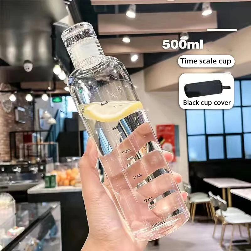 Newest Water Cup Sport Water Bottle With Time Scale Couple Plastic Portable Water Container Anti-drop Outdoor Water Bottle