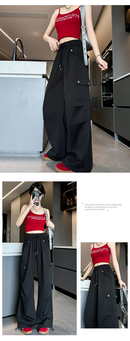Amerikanischer Fallschirm mit niedriger Taille für Damen im Frühling und Herbst 2022, neue Bergsteiger-Jogginghose mit weitem Bein, schlanke Sport-Arbeitshose