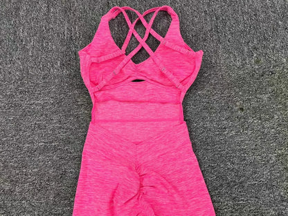 Seamless Yoga Jumpsuits Sports Fitness Peach Hip Raise Cross Beauty Back Dance Belly Contracting One-piece Tracksuits for Women