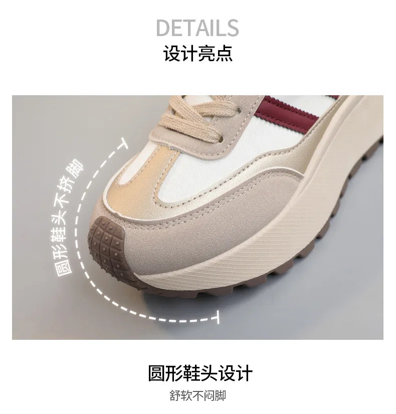 Spring Thick Bottom Women's Shoes 2025 Summer Casual Patchwork Leather Sneakers Casual Vulcanised Shoes Ladies Chaussure Femme.