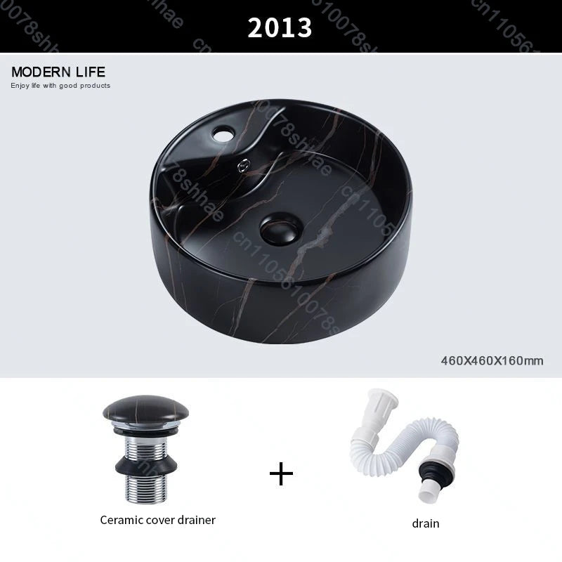 Luxuriöses Vintage-Keramikgefäßwaschbecken für Badezimmer, Waschtisch, Kunstbecken über der Theke, Waschbecken mit Abflusszubehör, Arbeitsplatte