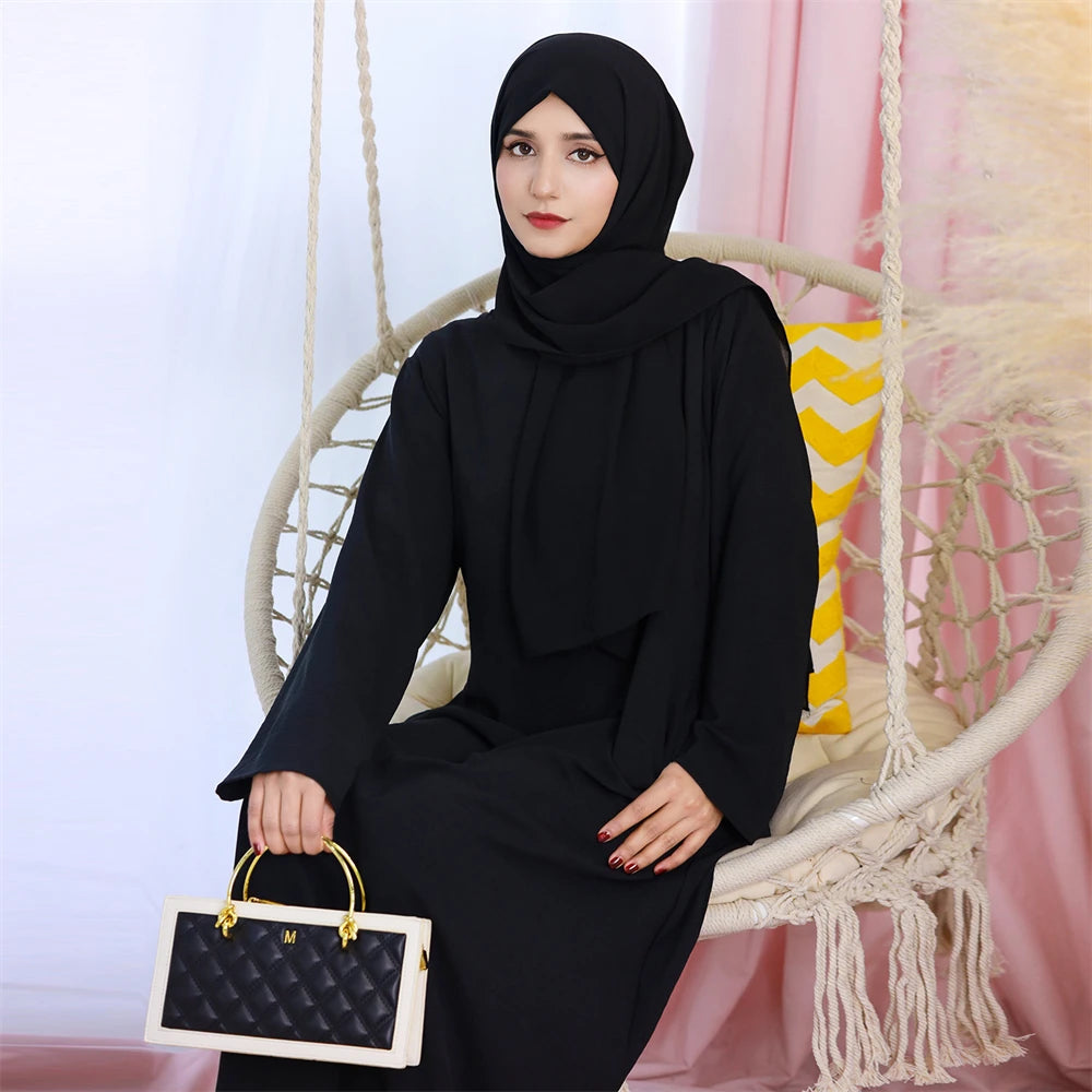 Ramadan Eid Solid Linen Dubai Abaya Turkey Islam Muslim Modest Dress Kaftan Prayer Clothes For Women Kebaya Robe Femme Musulmane