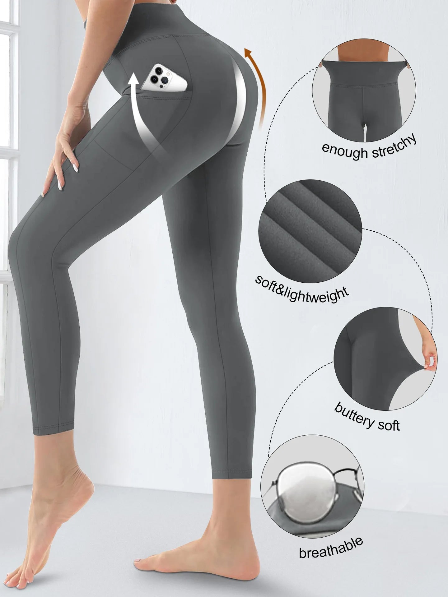 Women's High-Waisted Yoga Pants Plus Size Butt-Lifting Workout Leggings with Pockets Elastic Activewear for Gym & Running