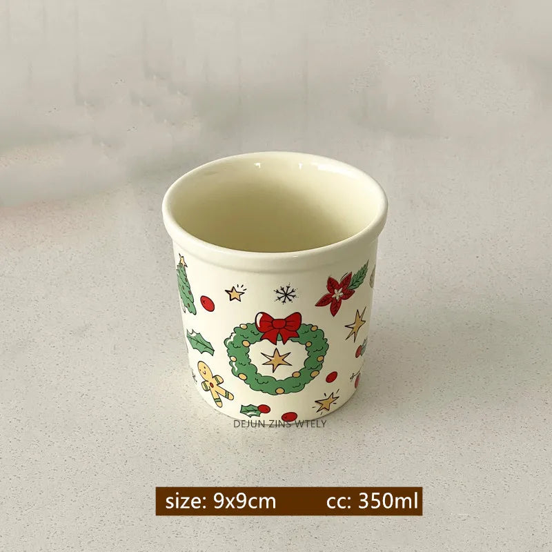 Cute Ceramic Plates Christmas Party Desserts Cake Plates Children's Breakfast Milk Cups Household Kitchen Ceramic Noodle Bowls.