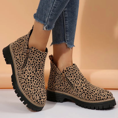 Fashion Leopard Ankle Boots for Women Plus Size 36-43 Zipper Up Booties Woman Spring Autumn Non Slip Platform Boots Mujer.
