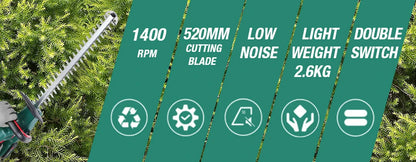 20 V Akku-Heckenschere, Gartenschere, Gartenwerkzeug-Set, 2,0 Ah Akku, Schnittlänge 520 mm, Zahnabstand 15 mm, POSENPRO