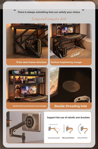 Schreibtisch, Bücherregal, integrierter Schreibtisch mit Lochbrett, Schlafzimmer, E-Sport-Tisch, Desktop-Computertisch
