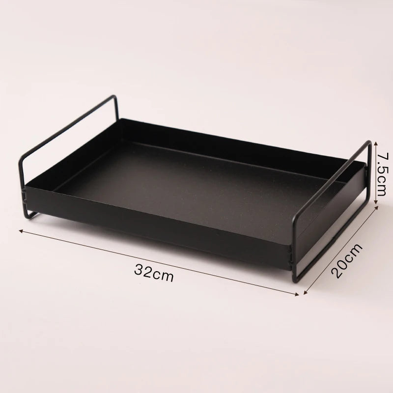 1PC Nordic Metal Tray Dried Fruit Plate Snack Fruit Dish Rectangular Snack Tray Storage Plate With Lid Dessert Tray.
