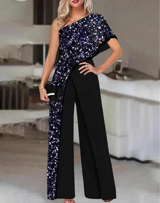 Fashionable Printed Pattern Wide Leg Pants Jumpsuit Independent Station Cross Border Spring Summer Women's Clothing.