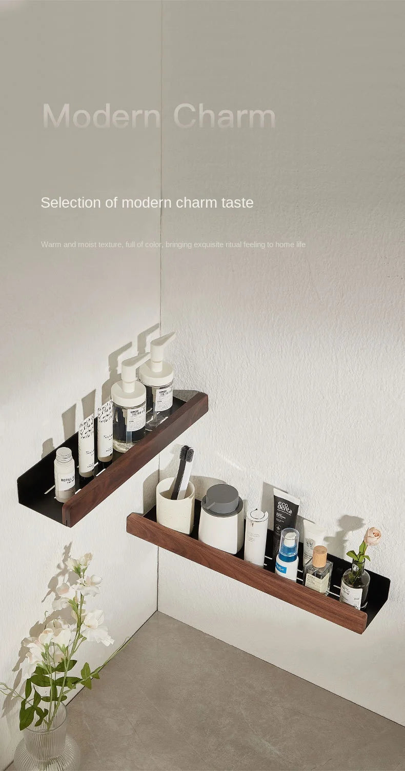 Badezimmerregal, Aufbewahrungsregal ohne Stanzen, Badezimmerregale aus massivem Holz, stanzfreies Holzregal zur Wandmontage, Toiletten-Organizer