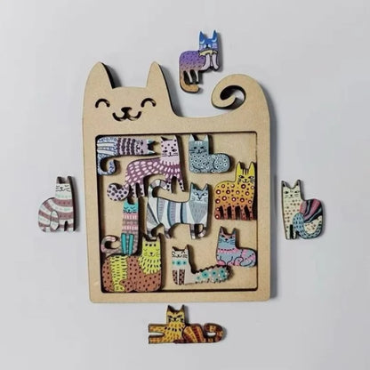 13 Irregular Wooden Cat Puzzles Colorful Cute Puzzle Toys for Children Birthday Gift Brain Teaser Educational Game.