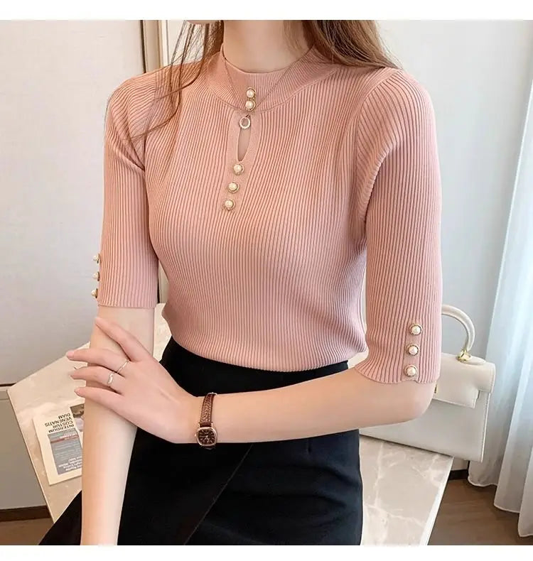 2025gestrickte Kleidung Herbst Winter Korean Fashion Solid Pullover Frauen Kurzarm Tops Pull Femme Beiläufige Dünne Weibliche Pullover.