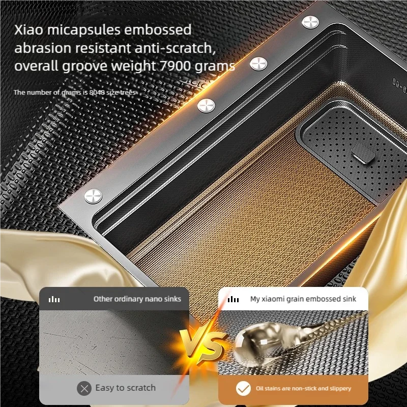 Black 304 Stainless Steel Kitchen Sink Household Multifunction Wash Dish and Vegetables Basin Large Single Slot Undermount Basin