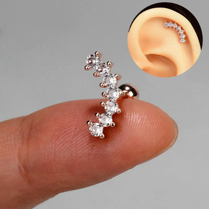 1PC New Curved Cz Cartilage Stud Moon Leaf  Helix Rook Conch Screw Back Earring Stainless Steel Bar Ear Piercing Jewelry.
