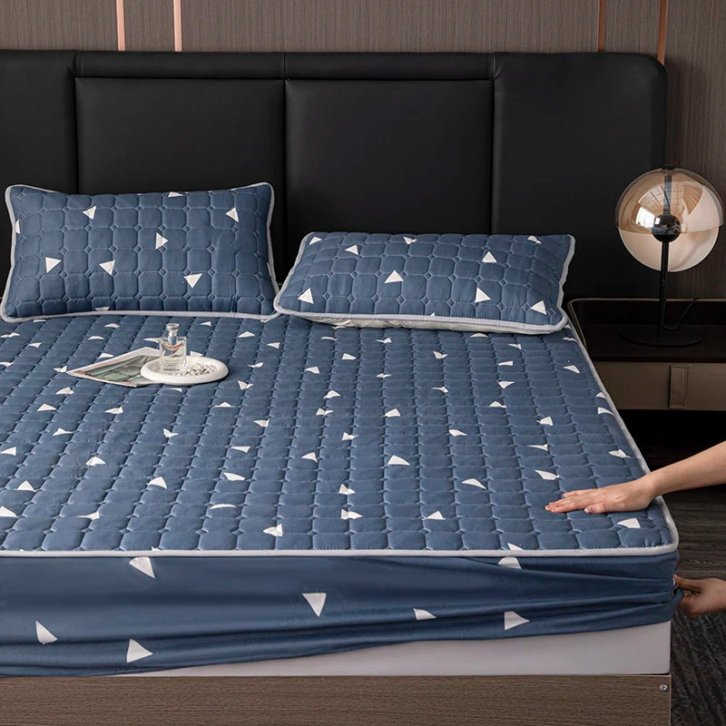 Bonenjoy Printed Bed Cover Simple Style Bedspread Quilted Bed Linen Home Non-slip Mattress Protector 매트리스 커버 (No Pillowcase).